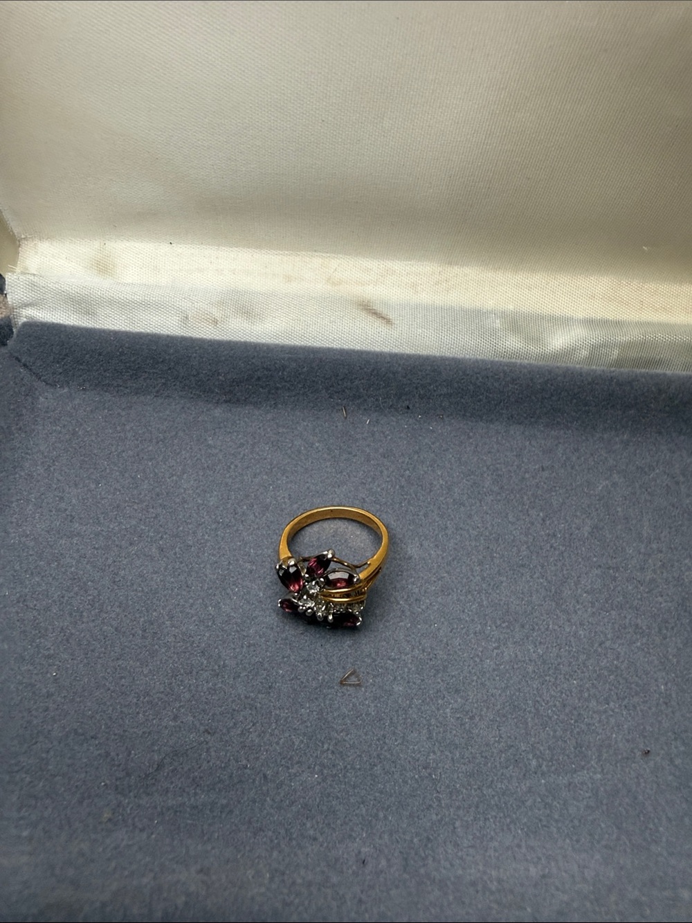 Gold-Tone Women's Cluster Ring with Red and Black Stones vintage gold chain